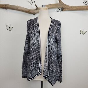 Loft black and white diamond  waterfall cardigan